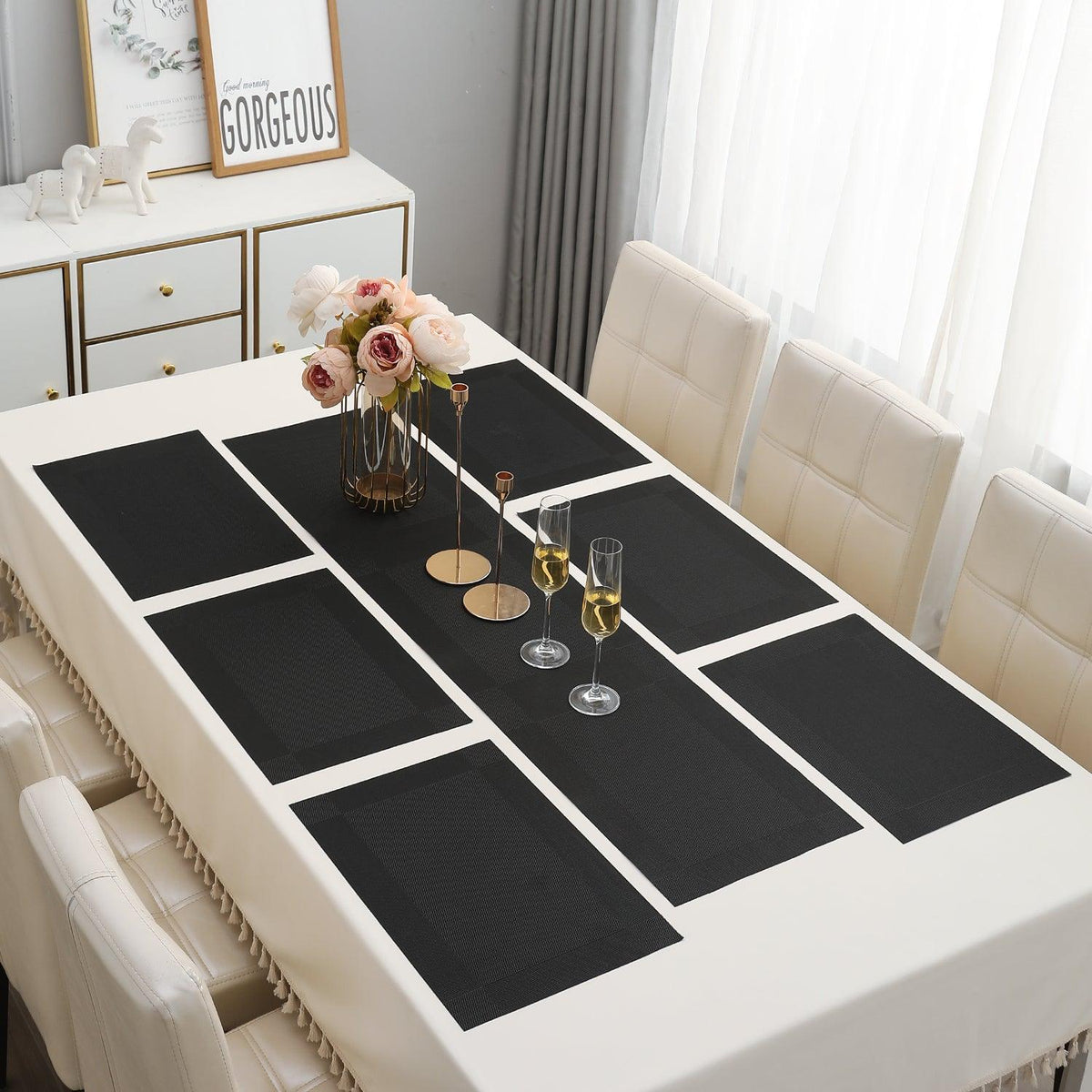 PVC Dining Table Mats, Black - HOKIPO | Har Ghar ka Humsafar