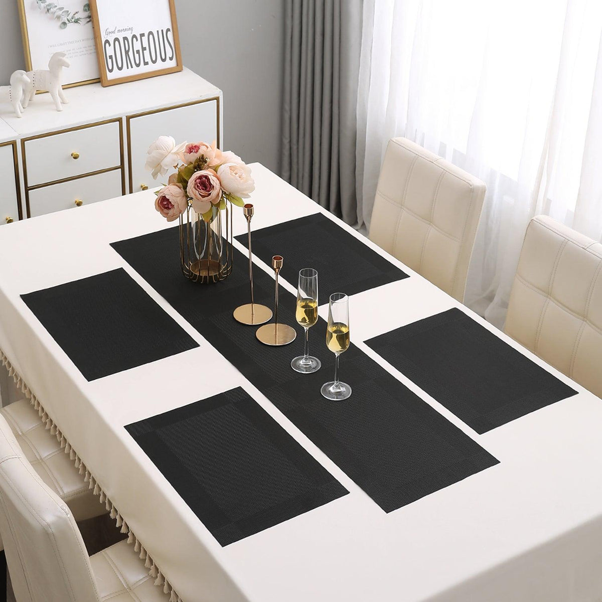 PVC Dining Table Mats, Black - HOKIPO | Har Ghar ka Humsafar