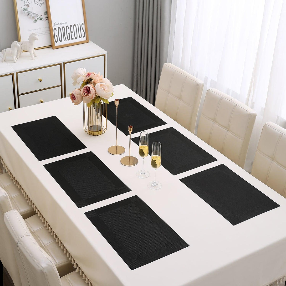 PVC Dining Table Mats, Black - HOKIPO | Har Ghar ka Humsafar