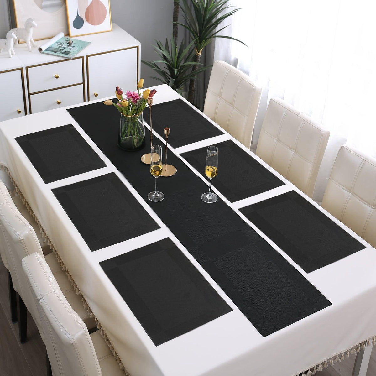 PVC Dining Table Mats, Black - HOKIPO | Har Ghar ka Humsafar