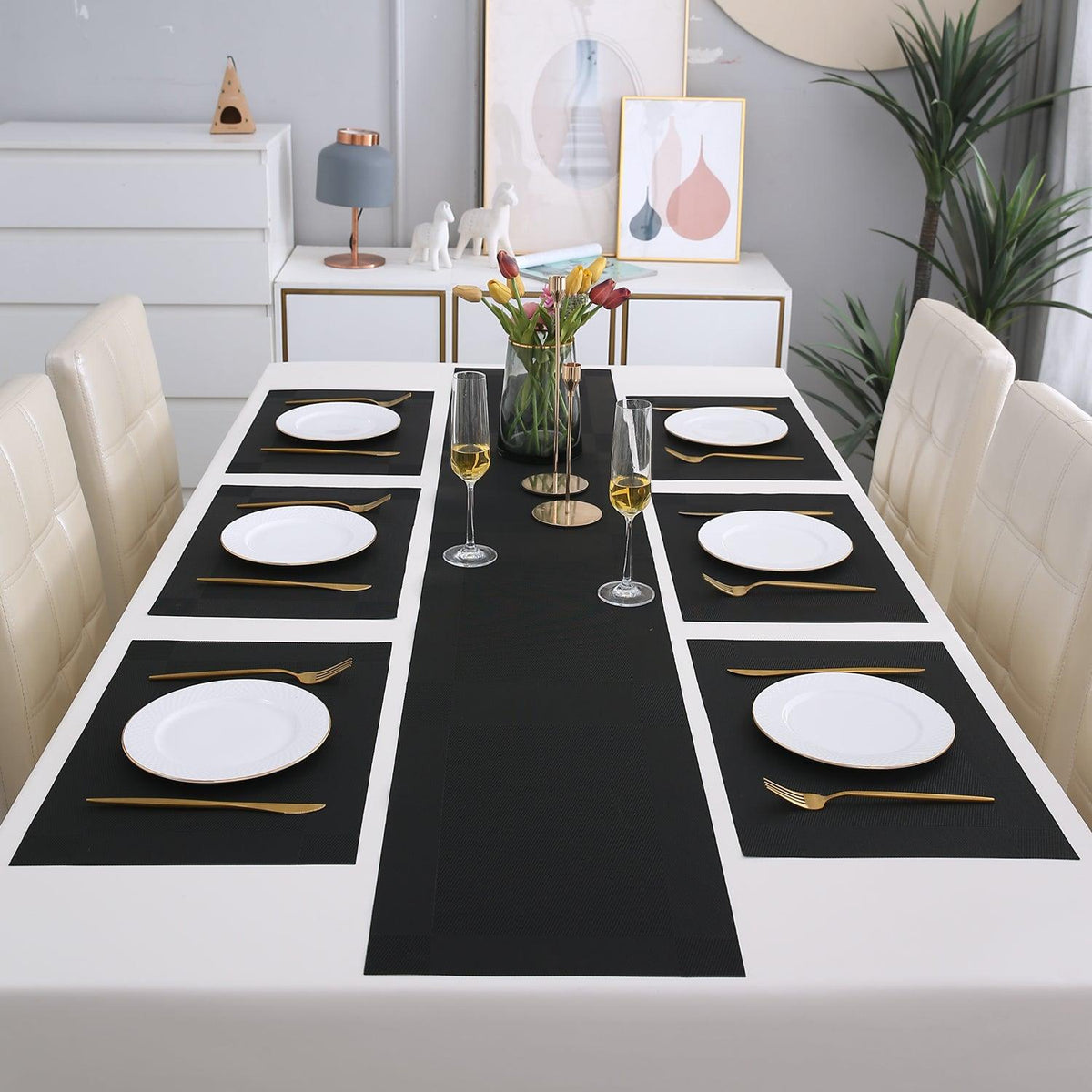 PVC Dining Table Mats, Black - HOKIPO | Har Ghar ka Humsafar