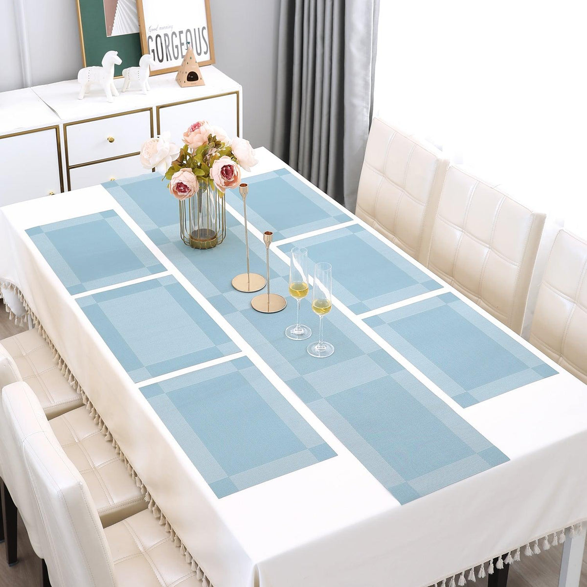 PVC Dining Table Mats, Blue - HOKIPO | Har Ghar ka Humsafar