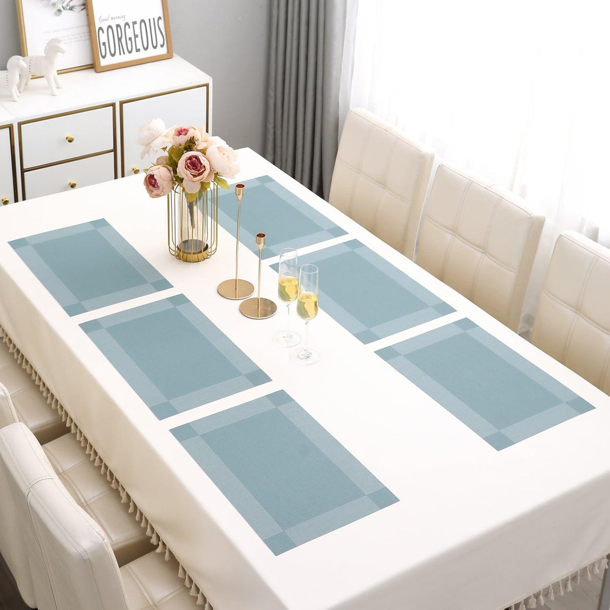 PVC Dining Table Mats, Blue - HOKIPO | Har Ghar ka Humsafar