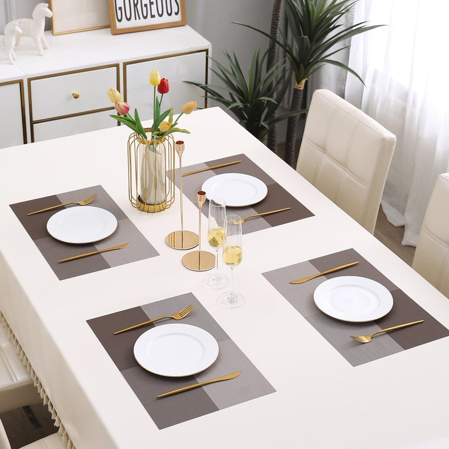 PVC Dining Table Mats, Brown - HOKIPO | Har Ghar ka Humsafar