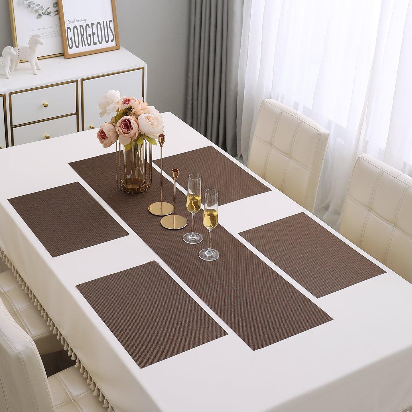 PVC Dining Table Mats, Brown - HOKIPO | Har Ghar ka Humsafar