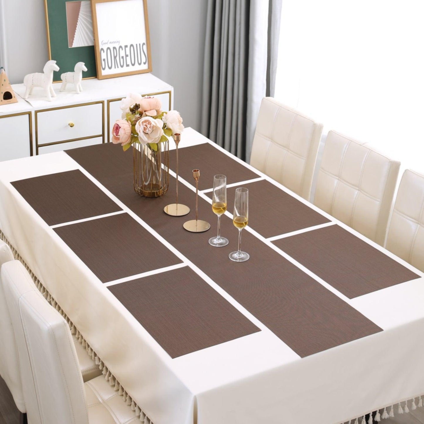 PVC Dining Table Mats, Brown - HOKIPO | Har Ghar ka Humsafar