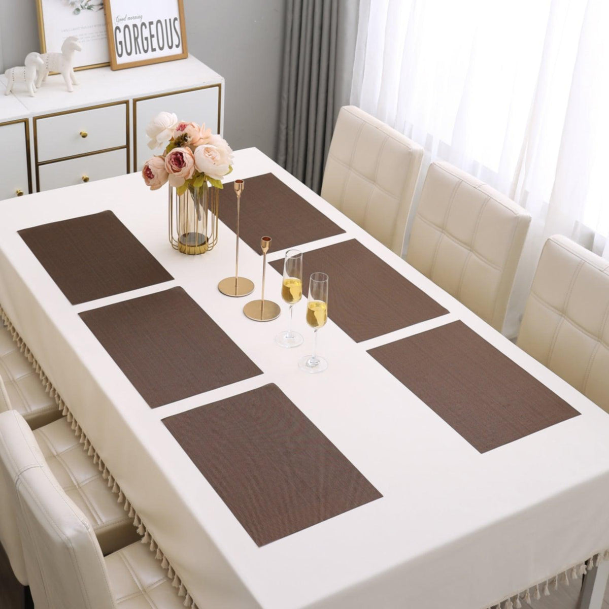 PVC Dining Table Mats, Brown - HOKIPO | Har Ghar ka Humsafar