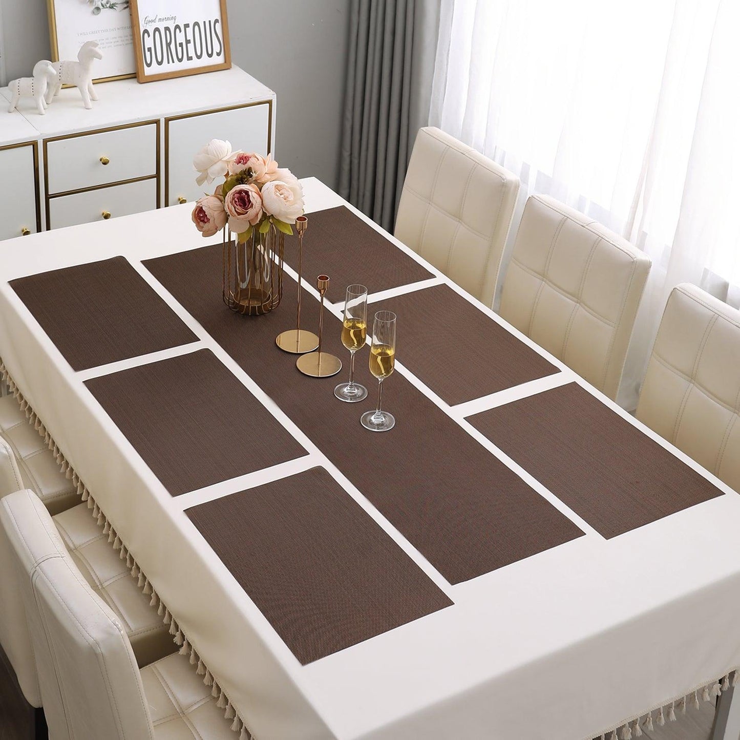 PVC Dining Table Mats, Brown - HOKIPO | Har Ghar ka Humsafar