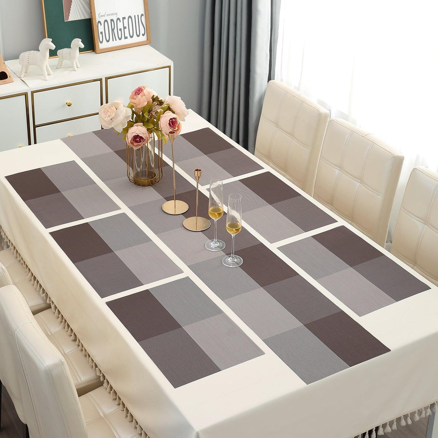 PVC Dining Table Mats, Brown - HOKIPO | Har Ghar ka Humsafar