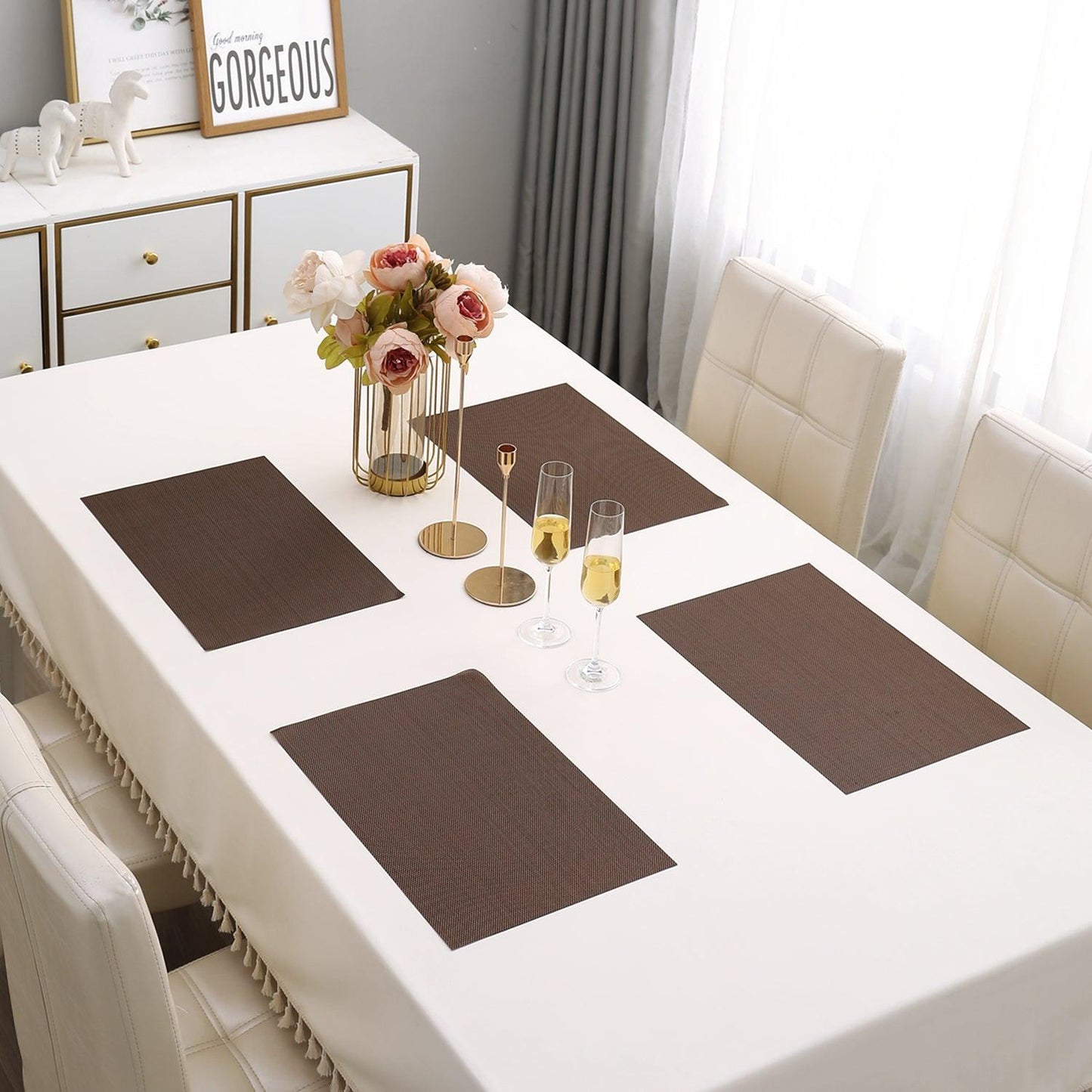 PVC Dining Table Mats, Brown - HOKIPO | Har Ghar ka Humsafar