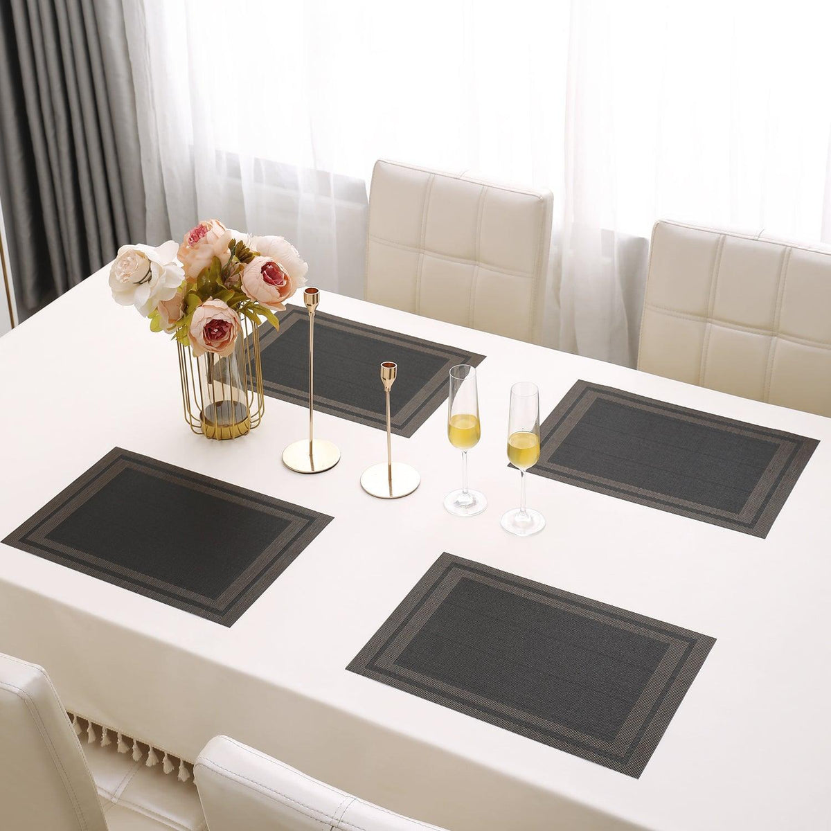 PVC Dining Table Mats, Charcoal Black - HOKIPO | Har Ghar ka Humsafar