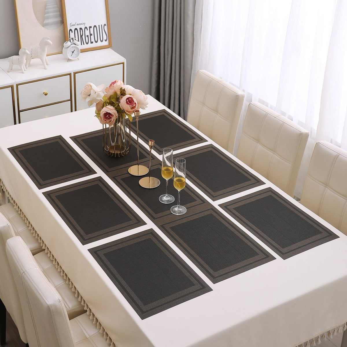 PVC Dining Table Mats, Charcoal Black - HOKIPO | Har Ghar ka Humsafar