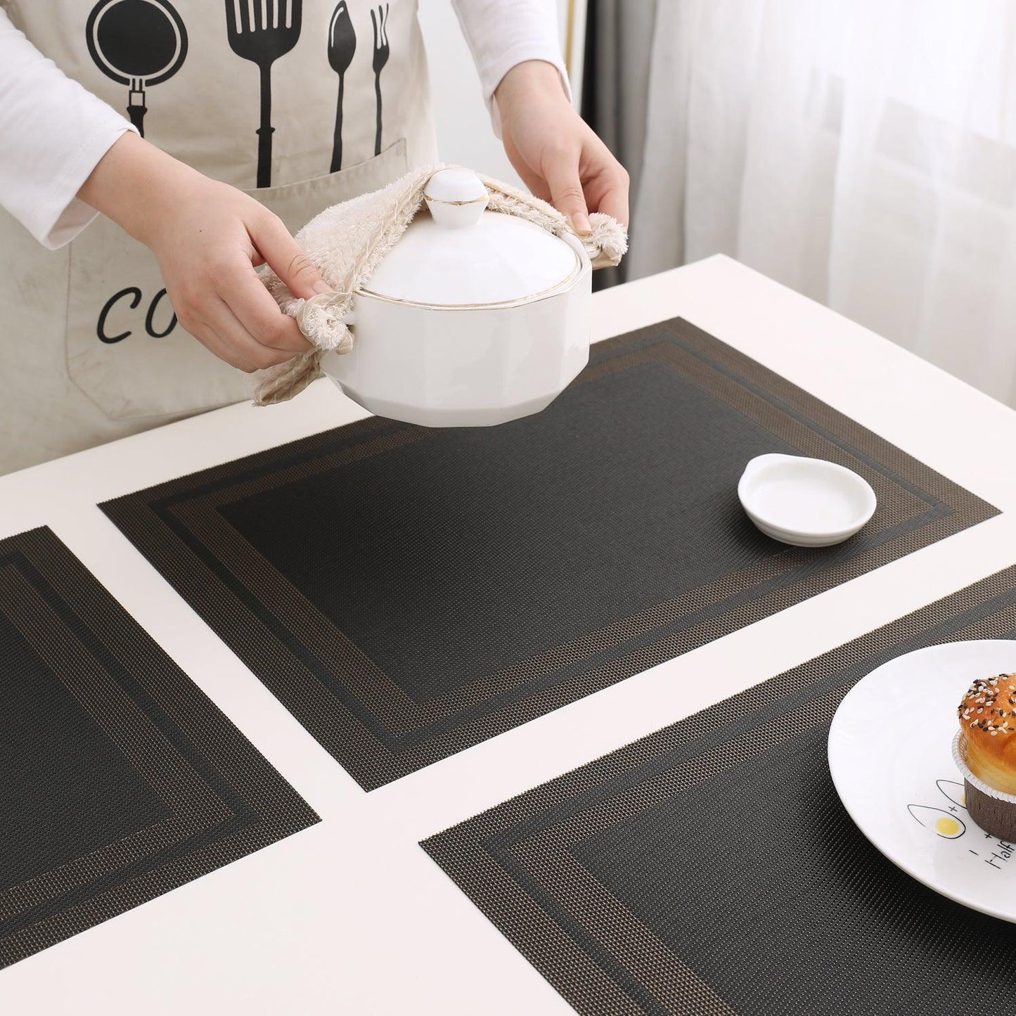 PVC Dining Table Mats, Charcoal Black - HOKIPO | Har Ghar ka Humsafar