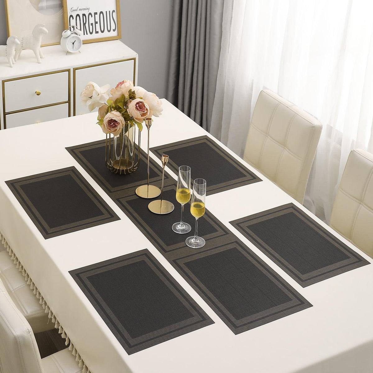PVC Dining Table Mats, Charcoal Black - HOKIPO | Har Ghar ka Humsafar