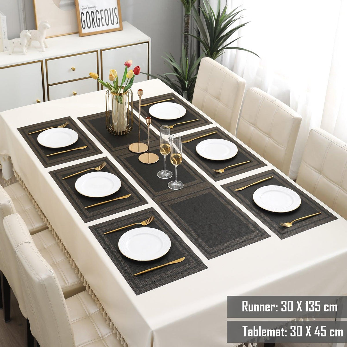PVC Dining Table Mats, Charcoal Black - HOKIPO | Har Ghar ka Humsafar