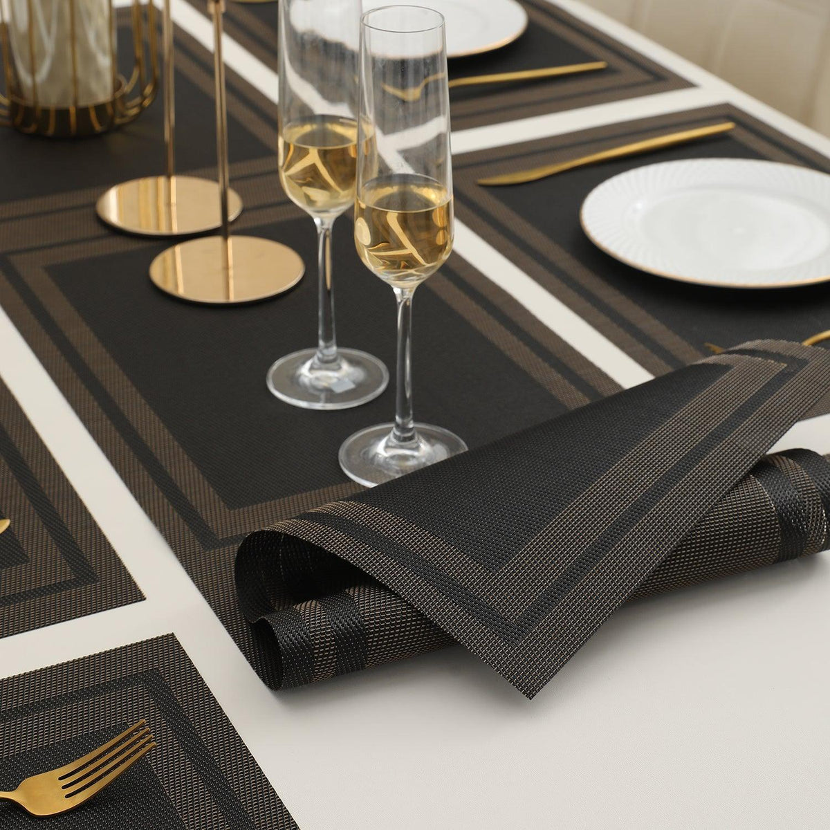 PVC Dining Table Mats, Charcoal Black - HOKIPO | Har Ghar ka Humsafar