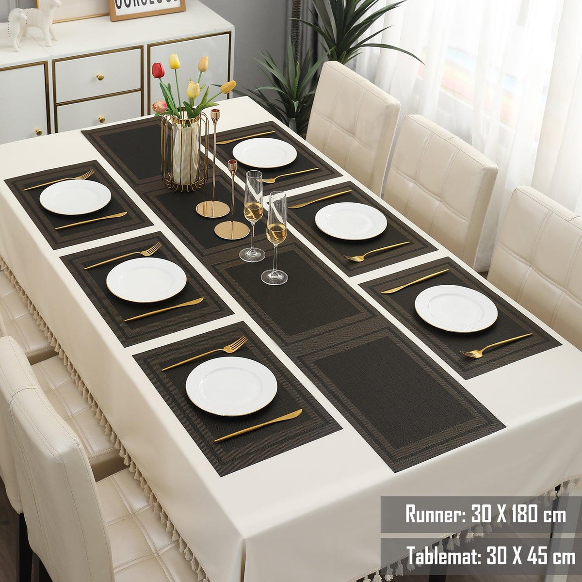 PVC Dining Table Mats, Charcoal Black - HOKIPO | Har Ghar ka Humsafar
