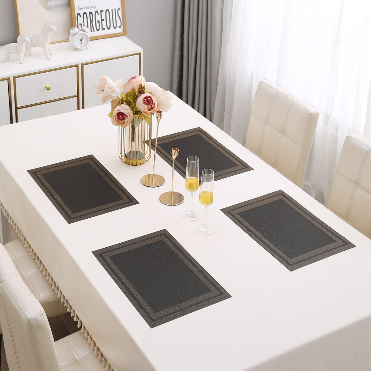 PVC Dining Table Mats, Charcoal Black - HOKIPO | Har Ghar ka Humsafar