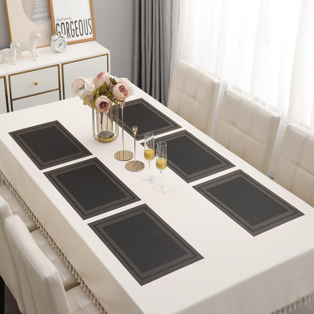 PVC Dining Table Mats, Charcoal Black - HOKIPO | Har Ghar ka Humsafar