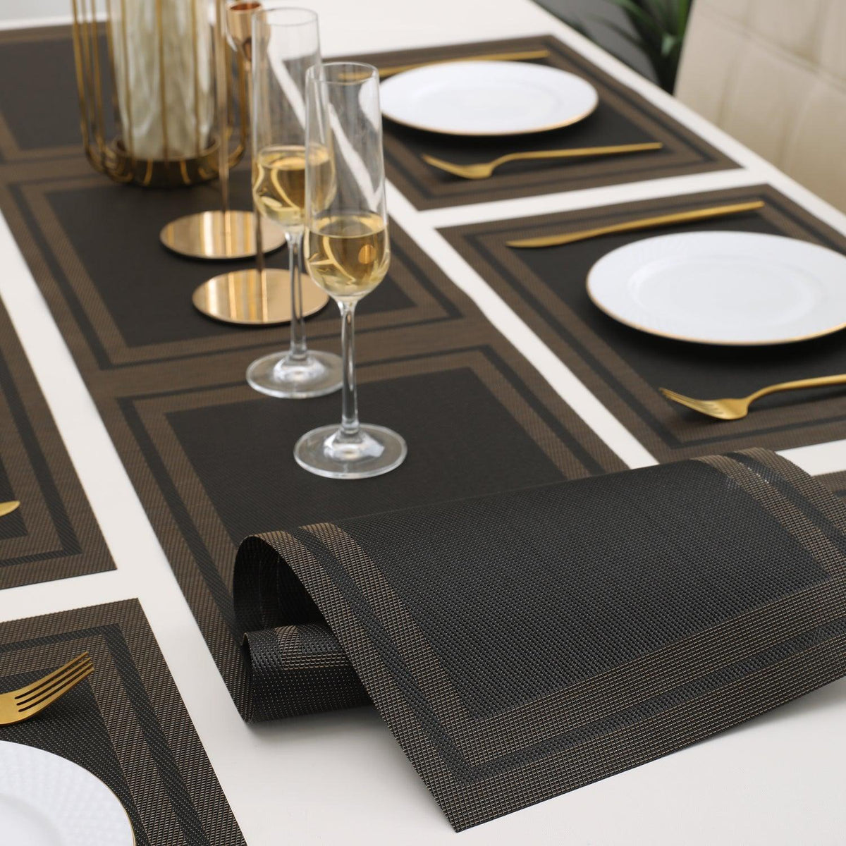 PVC Dining Table Mats, Charcoal Black - HOKIPO | Har Ghar ka Humsafar