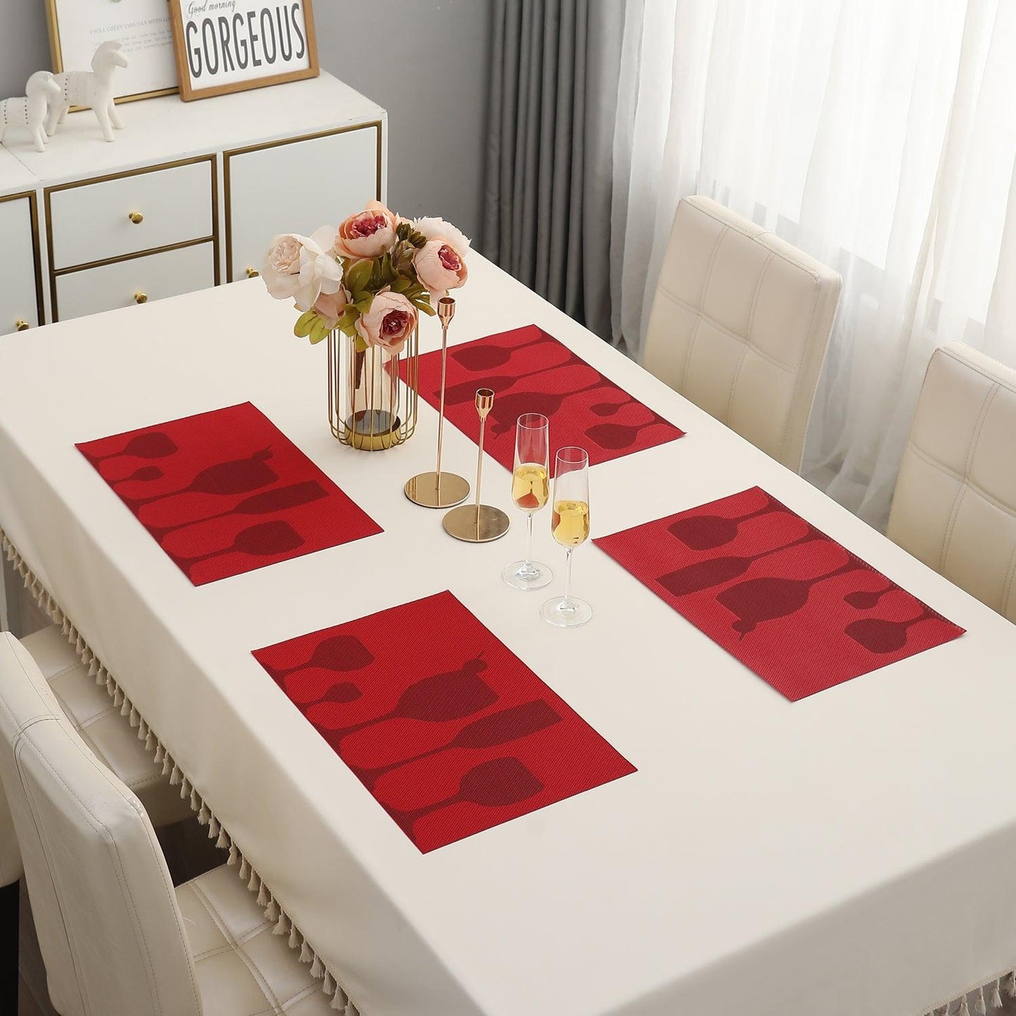 PVC Dining Table Mats, Cherry Red - HOKIPO | Har Ghar ka Humsafar