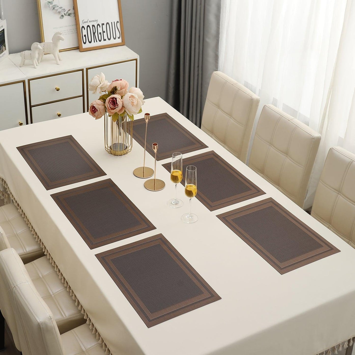 PVC Dining Table Mats, Copper Brown - HOKIPO | Har Ghar ka Humsafar