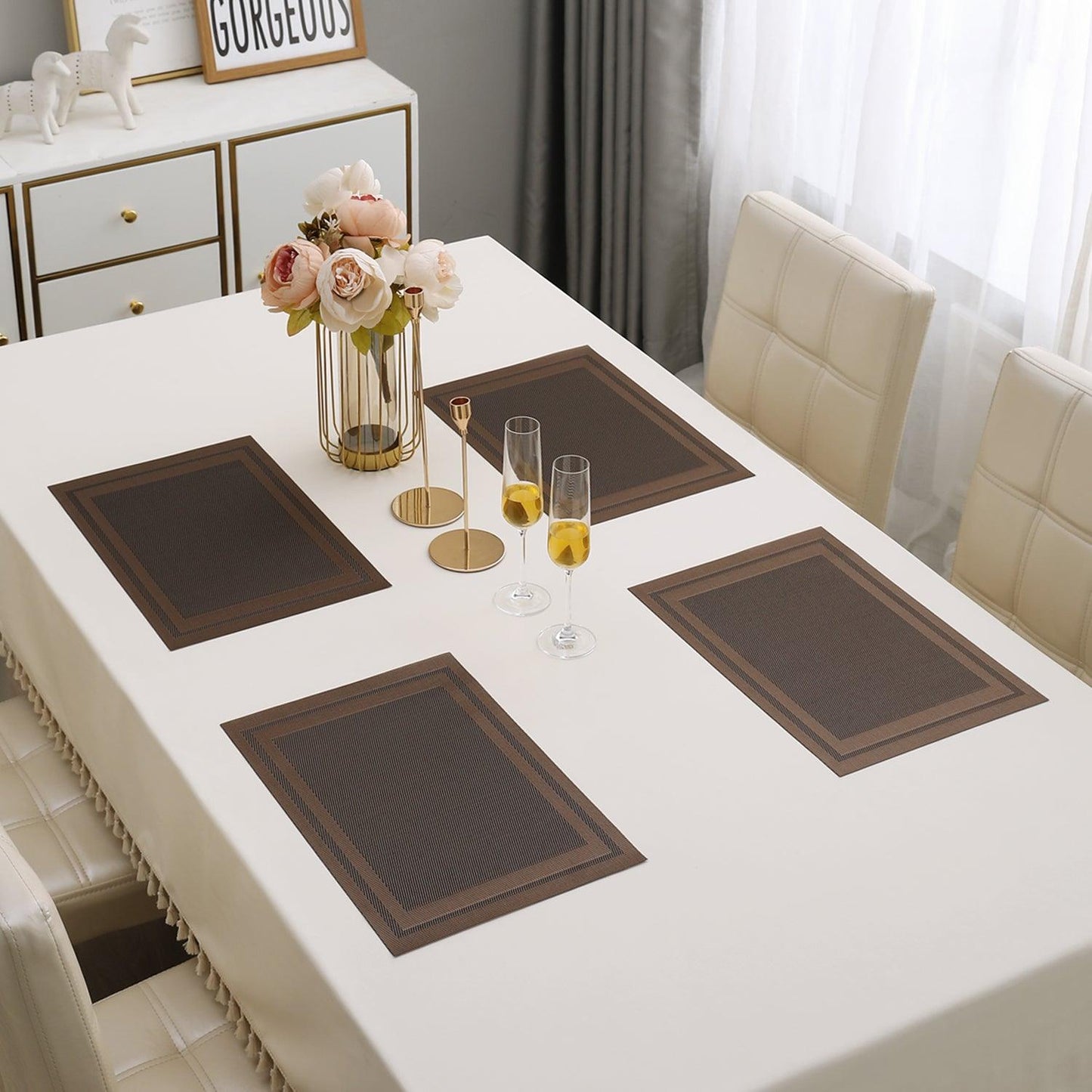 PVC Dining Table Mats, Copper Brown - HOKIPO | Har Ghar ka Humsafar