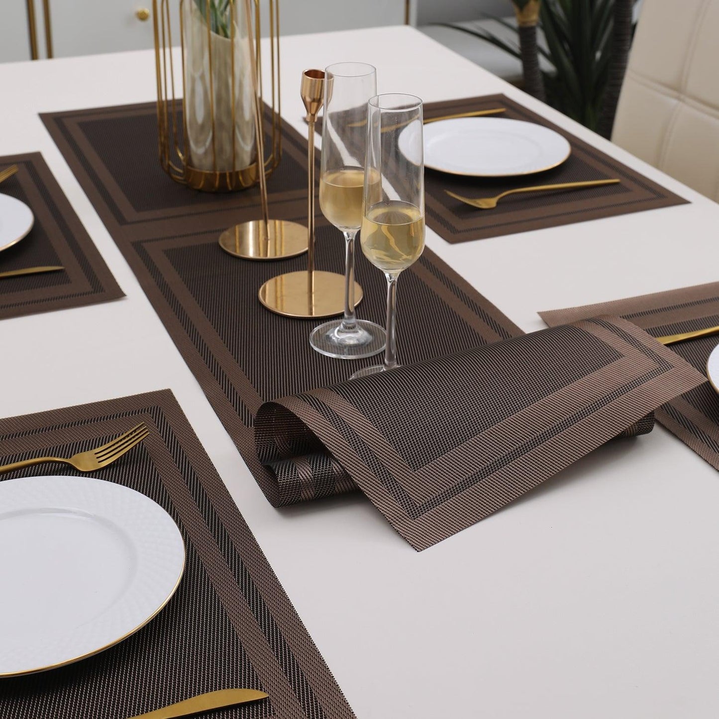 PVC Dining Table Mats, Copper Brown - HOKIPO | Har Ghar ka Humsafar