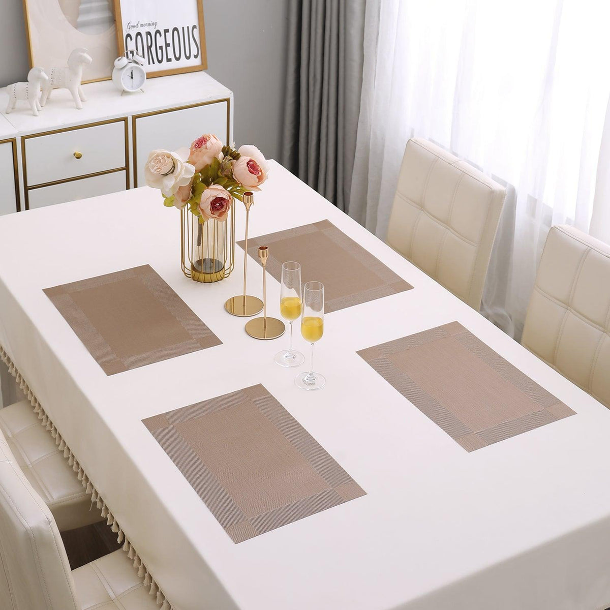 PVC Dining Table Mats, Copper Brown - HOKIPO | Har Ghar ka Humsafar