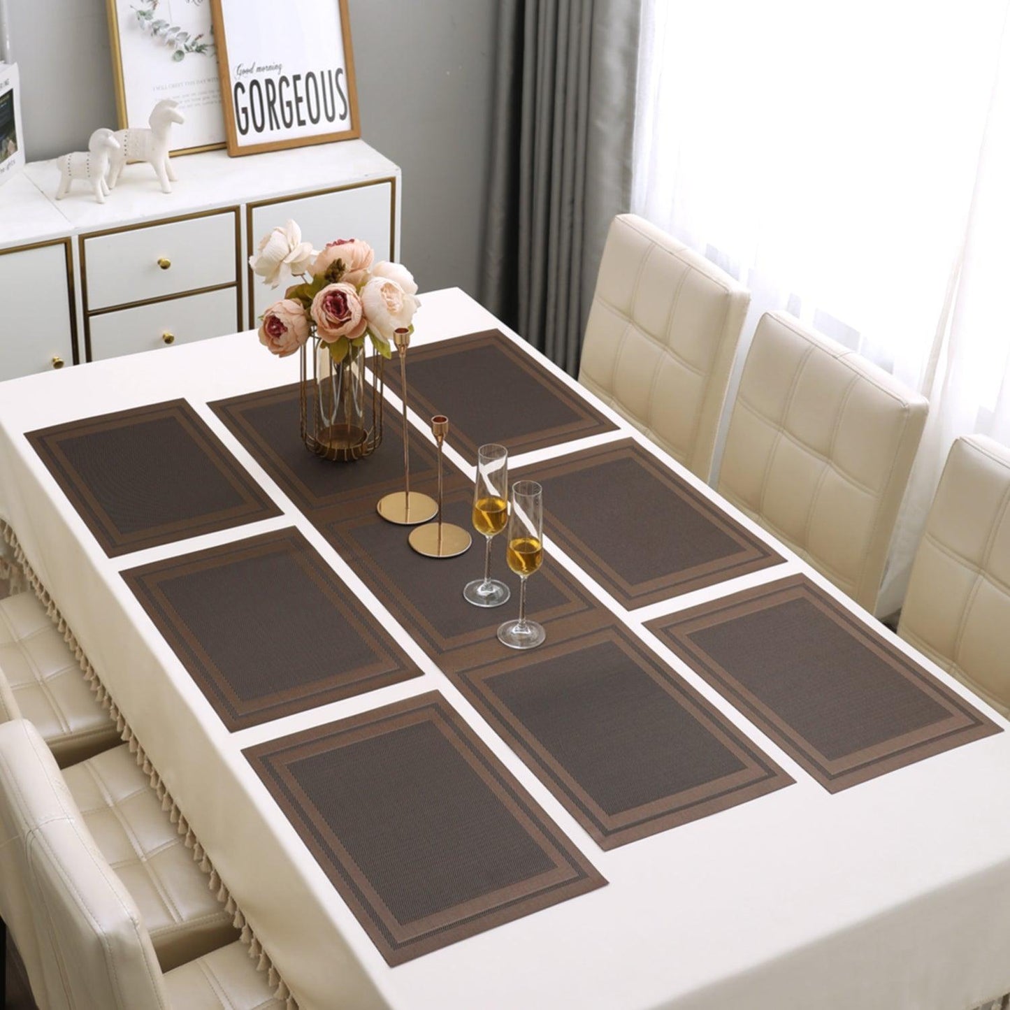 PVC Dining Table Mats, Copper Brown - HOKIPO | Har Ghar ka Humsafar