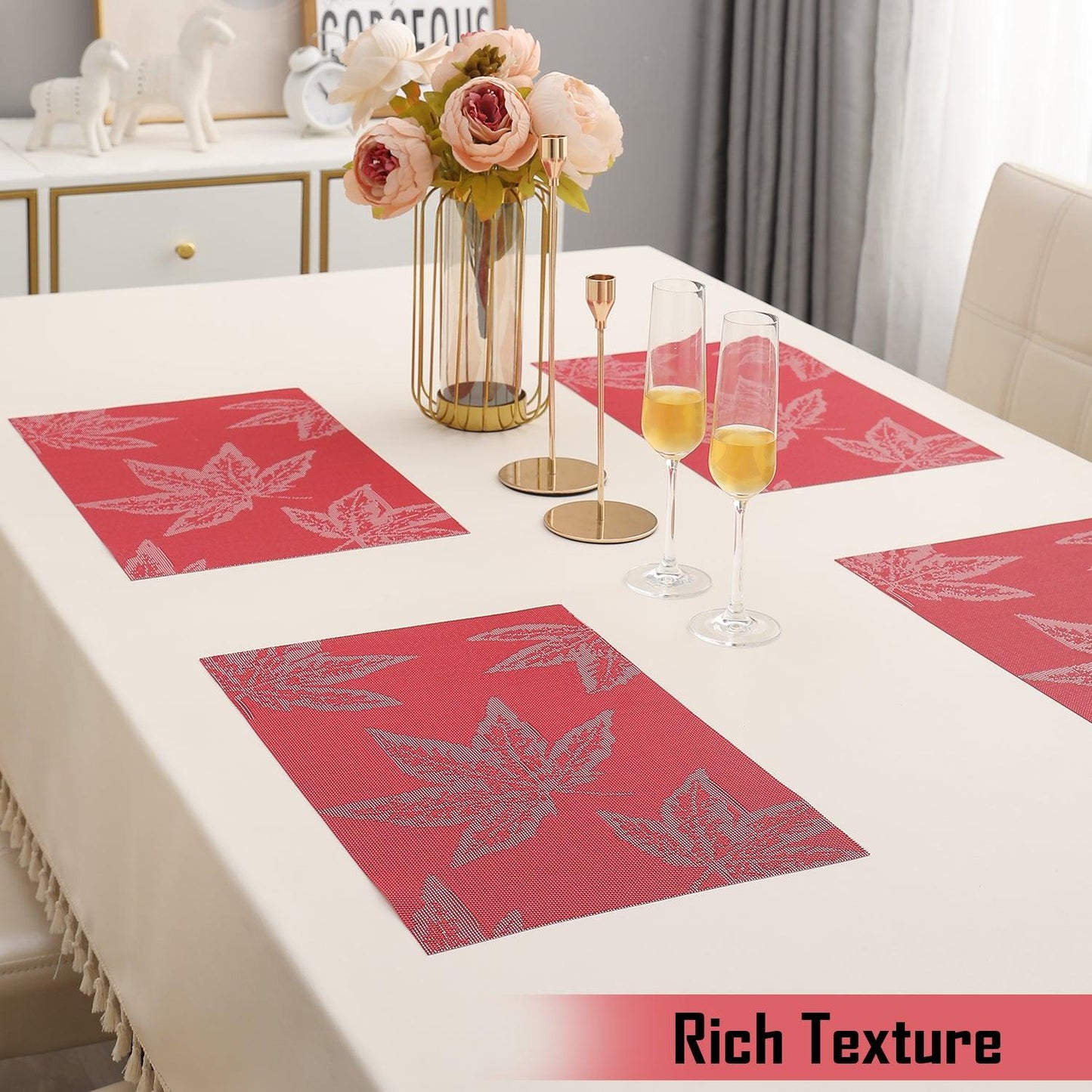 PVC Dining Table Mats, Crimson Maple Leaf - HOKIPO | Har Ghar ka Humsafar