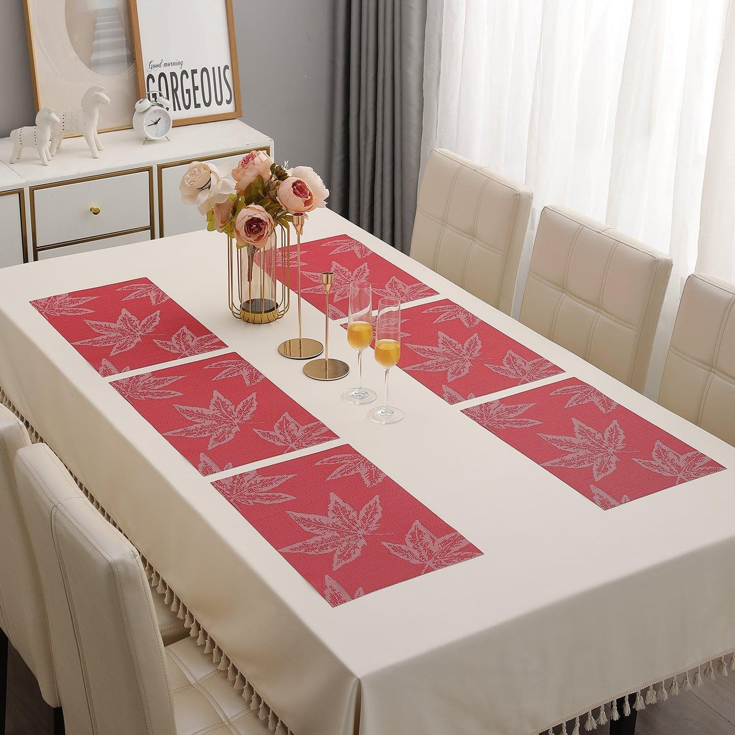 PVC Dining Table Mats, Crimson Maple Leaf - HOKIPO | Har Ghar ka Humsafar