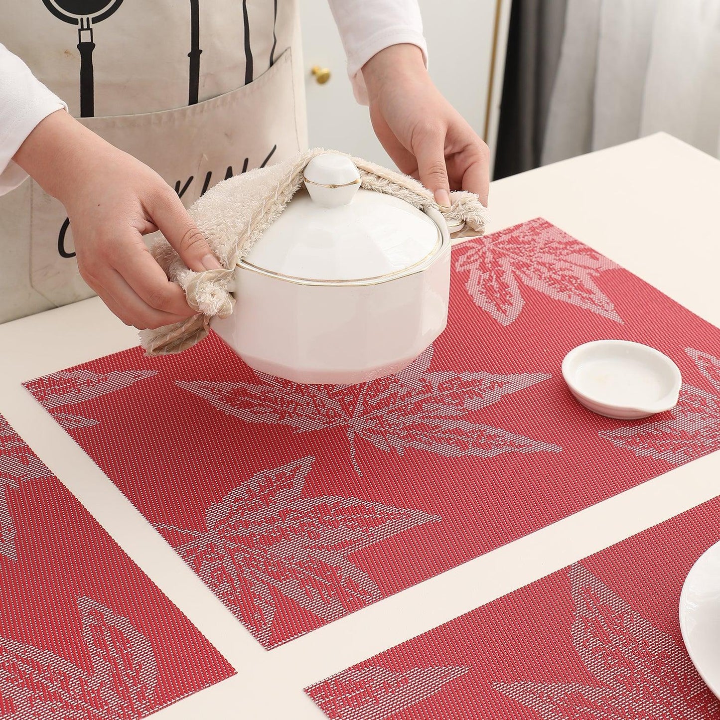 PVC Dining Table Mats, Crimson Maple Leaf - HOKIPO | Har Ghar ka Humsafar