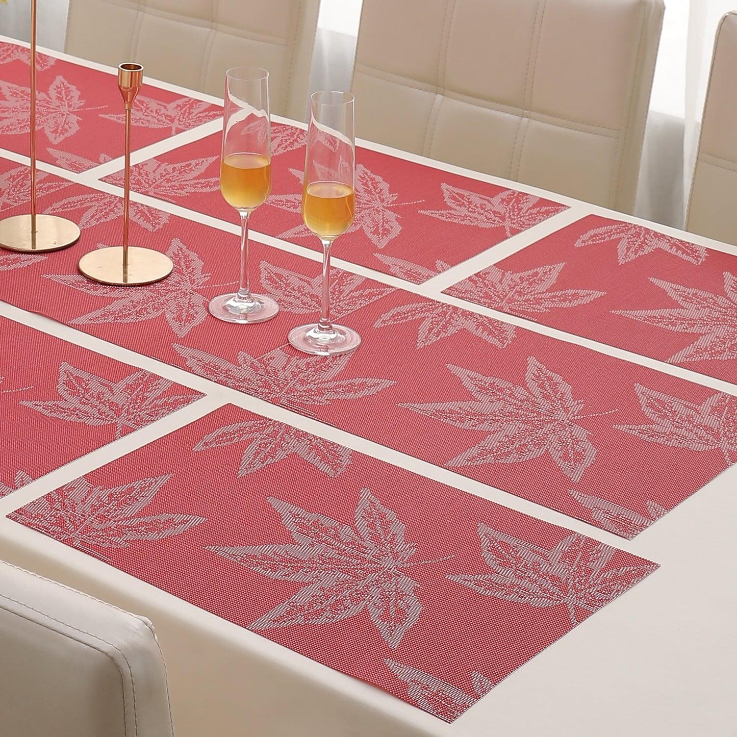 PVC Dining Table Mats, Crimson Maple Leaf - HOKIPO | Har Ghar ka Humsafar