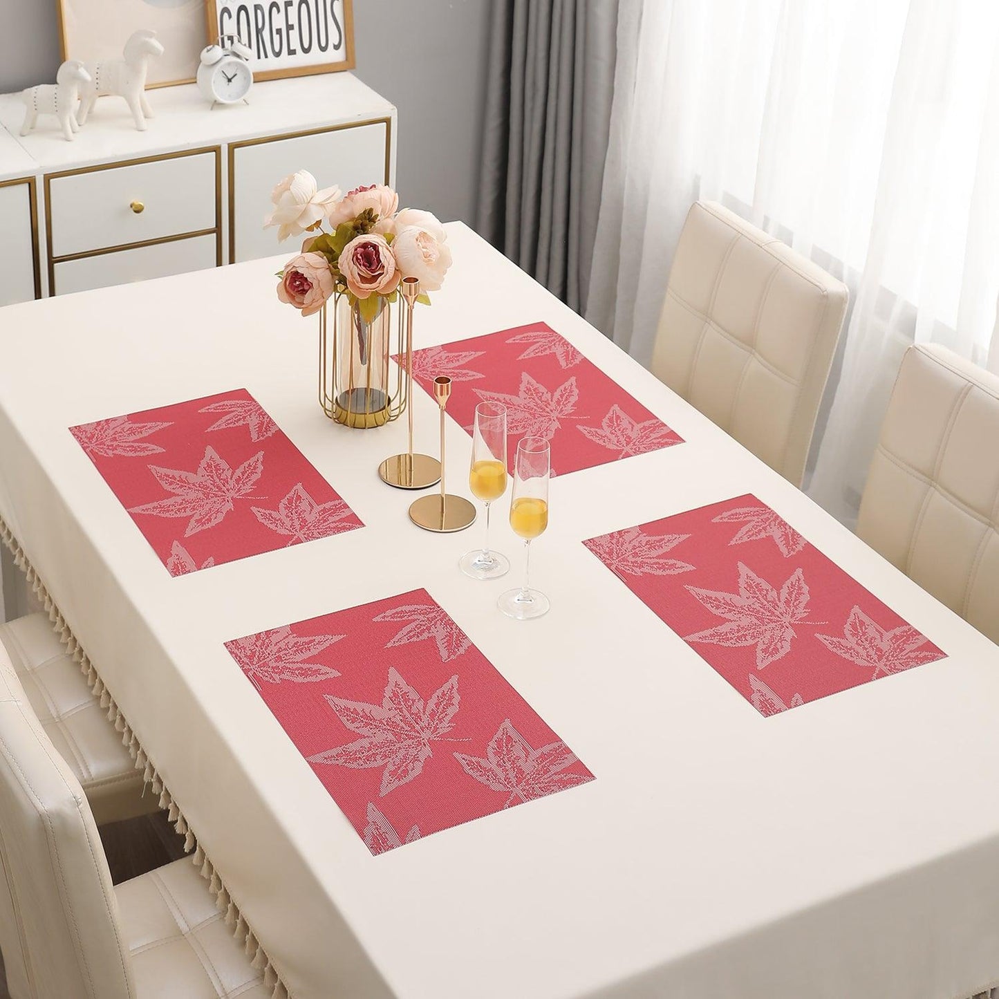 PVC Dining Table Mats, Crimson Maple Leaf - HOKIPO | Har Ghar ka Humsafar