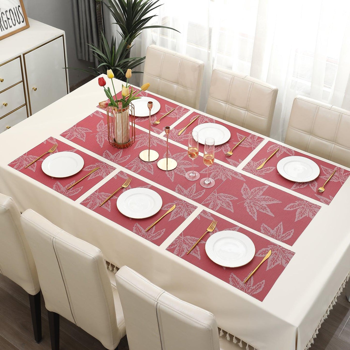 PVC Dining Table Mats, Crimson Maple Leaf - HOKIPO | Har Ghar ka Humsafar