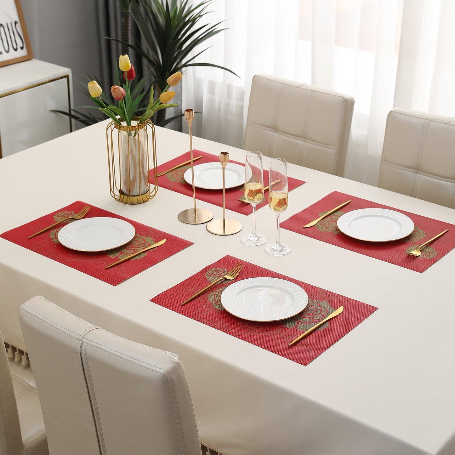 PVC Dining Table Mats, Crimson Red - HOKIPO | Har Ghar ka Humsafar