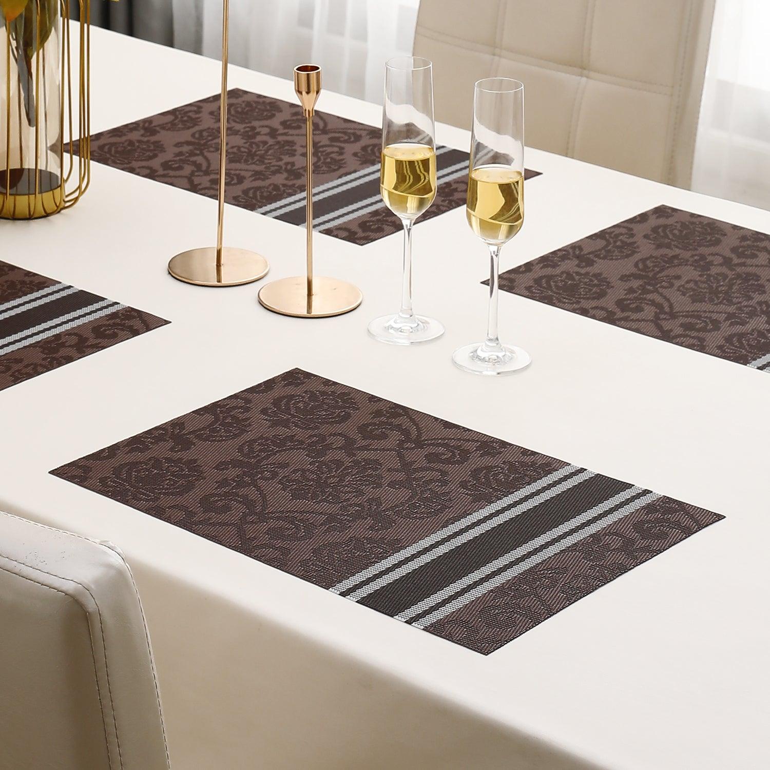 PVC Dining Table Mats, Damask Brown - HOKIPO | Har Ghar ka Humsafar