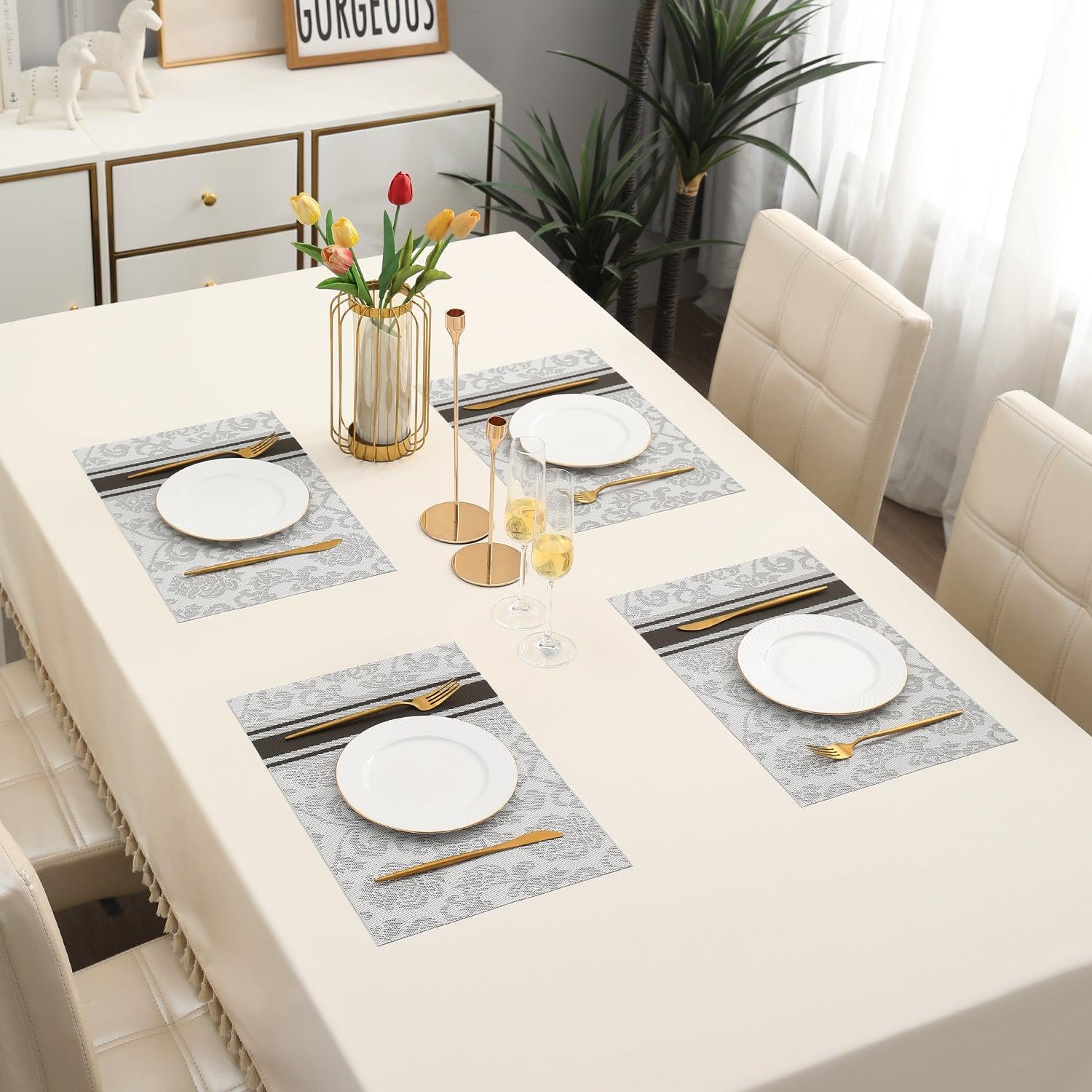 PVC Dining Table Mats, Damask Grey - HOKIPO | Har Ghar ka Humsafar