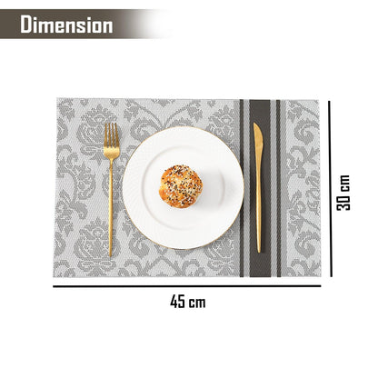 PVC Dining Table Mats, Damask Grey - HOKIPO | Har Ghar ka Humsafar