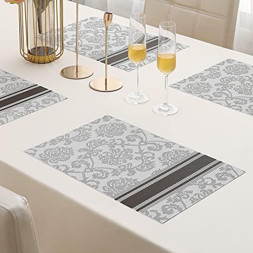 PVC Dining Table Mats, Damask Grey - HOKIPO | Har Ghar ka Humsafar