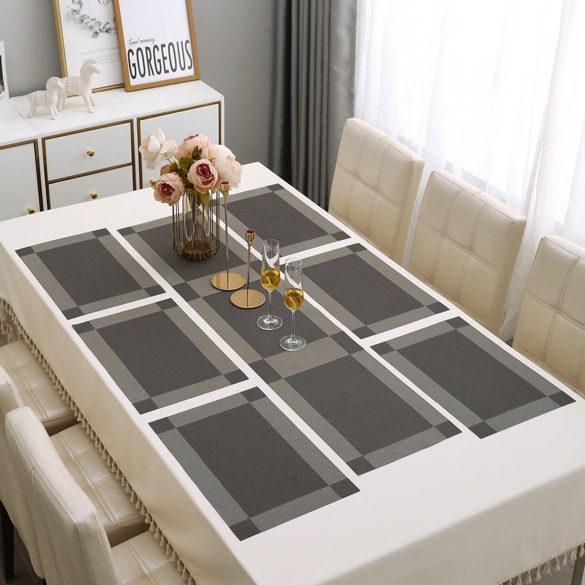 PVC Dining Table Mats, Dark Grey - HOKIPO | Har Ghar ka Humsafar