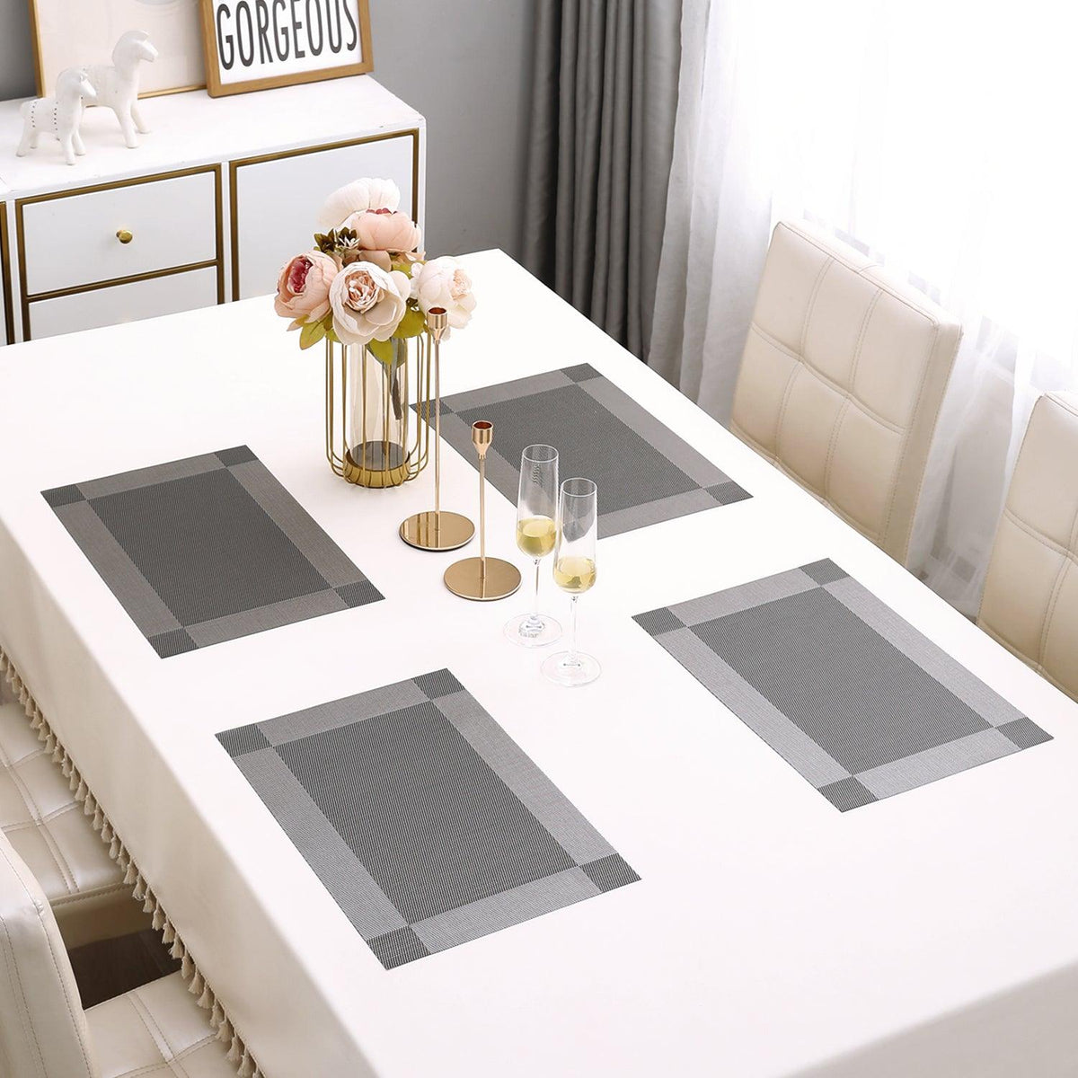PVC Dining Table Mats, Dark Grey - HOKIPO | Har Ghar ka Humsafar