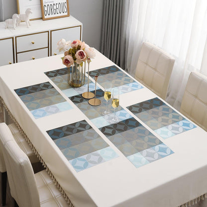 PVC Dining Table Mats, Geometric Blue - HOKIPO | Har Ghar ka Humsafar