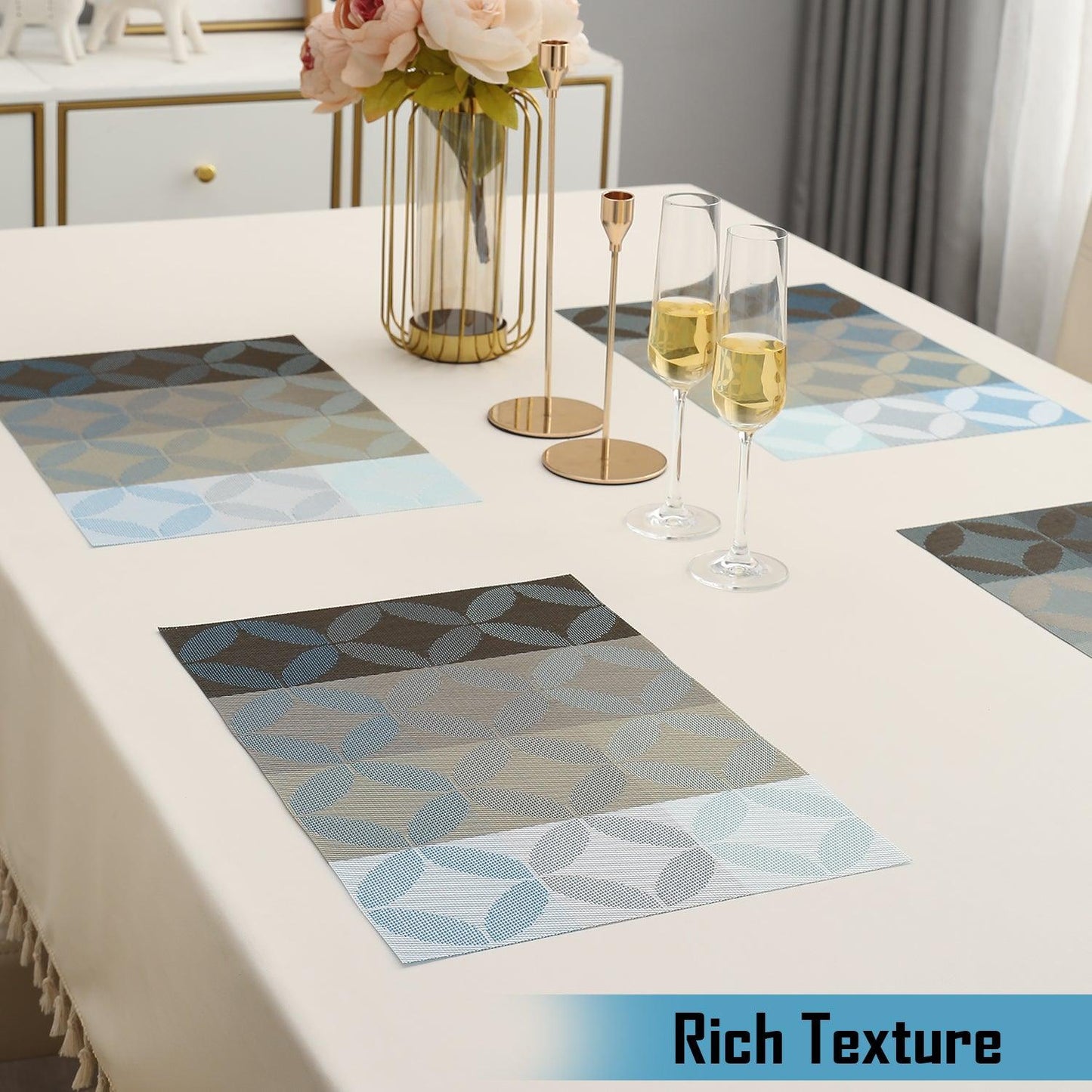 PVC Dining Table Mats, Geometric Blue - HOKIPO | Har Ghar ka Humsafar