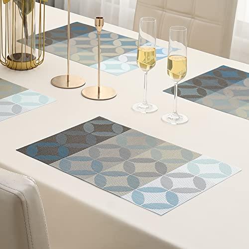 PVC Dining Table Mats, Geometric Blue - HOKIPO | Har Ghar ka Humsafar