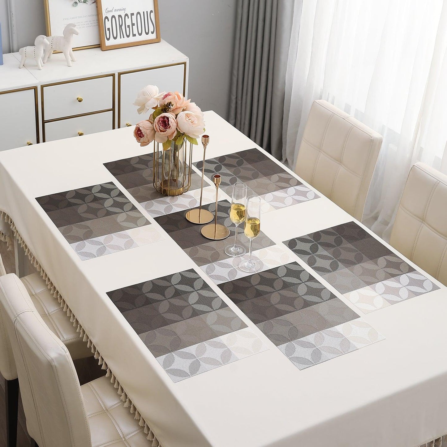 PVC Dining Table Mats, Geometric Grey - HOKIPO | Har Ghar ka Humsafar