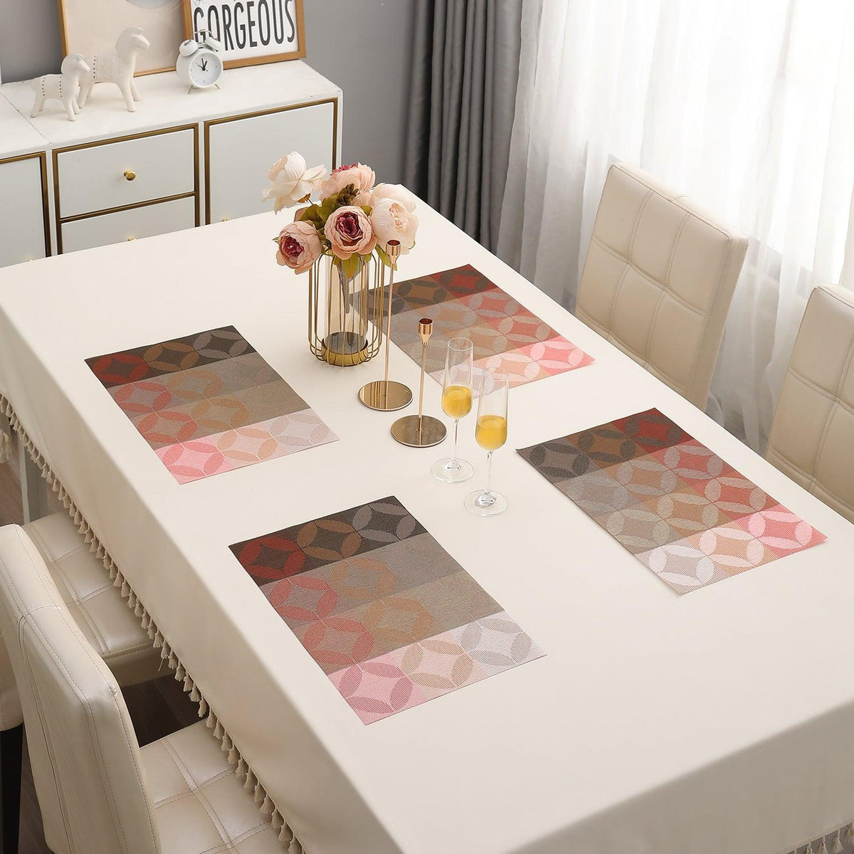 PVC Dining Table Mats, Geometric Red - HOKIPO | Har Ghar ka Humsafar