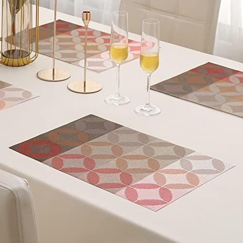 PVC Dining Table Mats, Geometric Red - HOKIPO | Har Ghar ka Humsafar