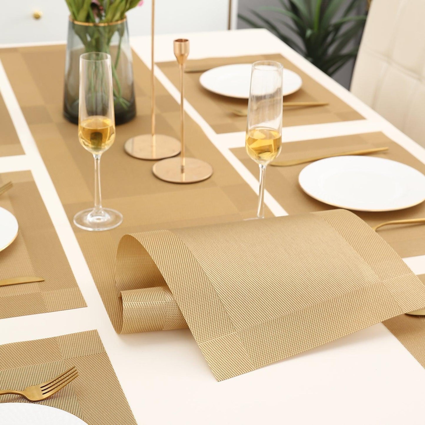 PVC Dining Table Mats, Gold - HOKIPO | Har Ghar ka Humsafar